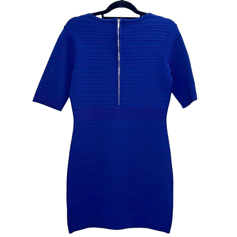 CACHE Blue exposed silver zipper bodycon dress size large NWOT
